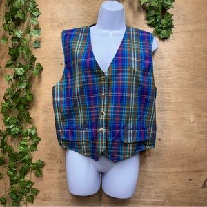 Vintage 1990s Lizsport Plaid Cotton Vest